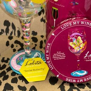 BN hand painted social butterfly wine glass